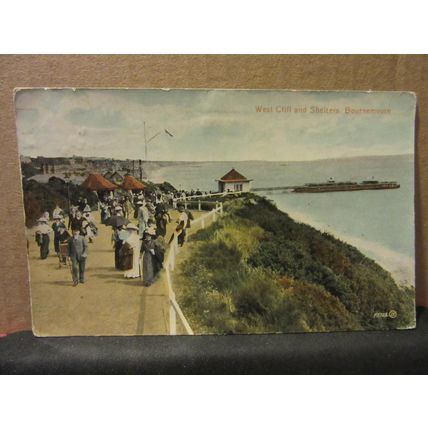 WEST CLIFF AND SHELTERS, BOURNEMOUTH, Dorset used antique postcard 1920 pm /