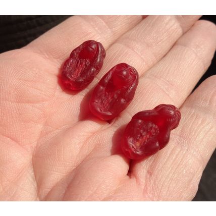 3 Vintage Glass Monkey Beads See No Evil Hear 20mm x 12mm Red Jewelry bd109