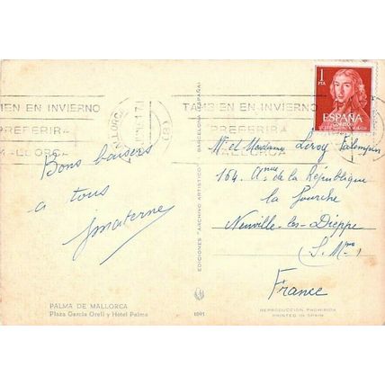 Palma de Mallorca Plaza Garcia Orell Spain Postcard posted 1961 VGC