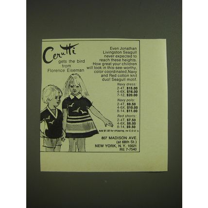 1974 Cerutti Florence Eiseman Dress, Polo and Shorts Ad - Cerutti gets the bird