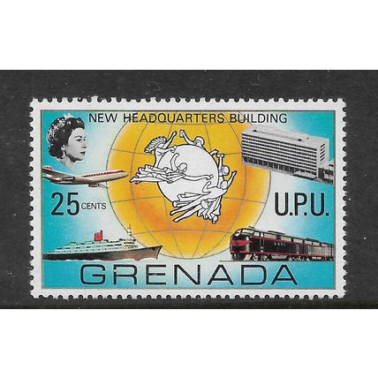 GRENADA 1970 25c UPU EMBLEM BUILDING & TRANSPORT SG 410 M / MINT