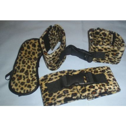 Sexy Black & Brown Leopard Print Handcuffs Ankle Cuffs Face Mask Adult Sex Toy