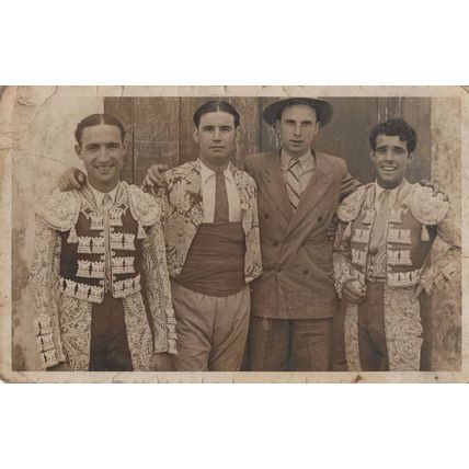 Spanish Family Group Of Matador s Very Worn Creased Old Postcard