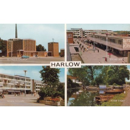 Harlow Broad Walk River Stort Town Square 1960s Postcard