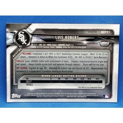 2018 Bowman Chrome Prospects Refractors #BCP21 Luis Robert 017/499
