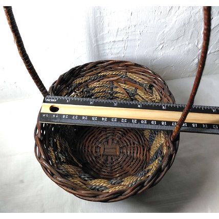 Round Straw Rattan "Colorful!" Basket w/ "Tall Hoop Handle!" - 6.5"x6.5"x12"