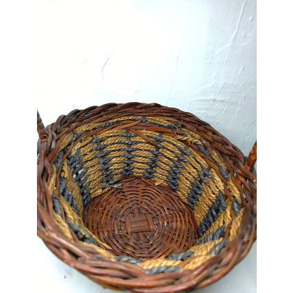 Round Straw Rattan "Colorful!" Basket w/ "Tall Hoop Handle!" - 6.5"x6.5"x12"