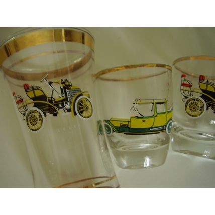 Vintage 4 Classic Motor Cars Enamelled Shot Glasses Rolls Royce Wolseley Austin