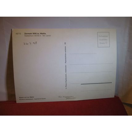 MATTERHORN, ZERMATT, WALLIS, SWITZERLAND unused postcard dated 1998 =