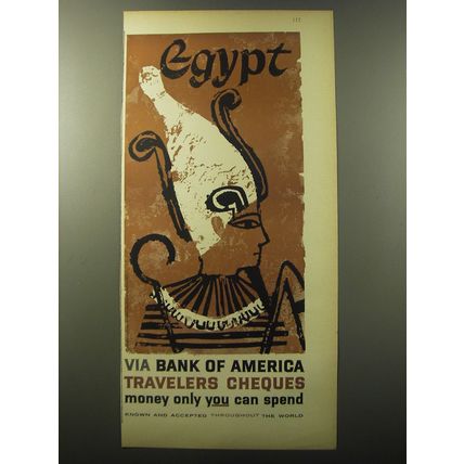 1960 Bank of America Travelers Cheques Ad - Egypt Via Bank of America Travelers