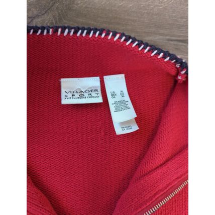 Vintage Villager Sport by Liz Claiborne Nautical Half Zip Sweater XL Cherry Red