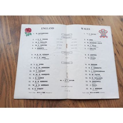 1960 England (Champions) vs Wales Five Nations Programme, Twickenham, RFU