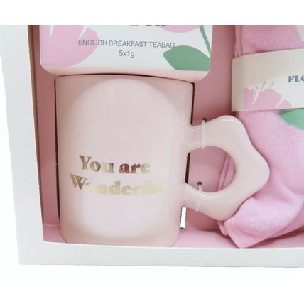 Pink Mug Tea & Socks Gift Set Boxed 17.5 CM You are Wonderful Mothers Day Gift