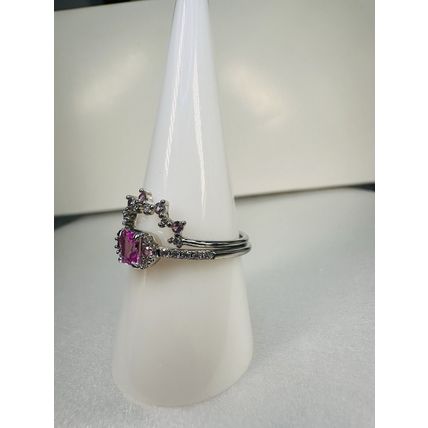 Ring Bomb Party Sz9 RBP Brilliant Pink Gem & Pink Crown Accents Rhodium Pl
