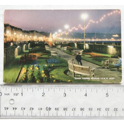 1964 postcard Sunken Gardens, Douglas, Isle of Man at Night