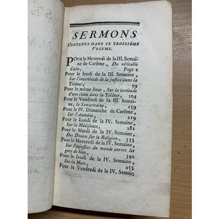 1774 "SERMONS DE M MASSILLON EVEQUE DE CLERMONT" VOL 3 RELIGIOUS BOOK (P3)