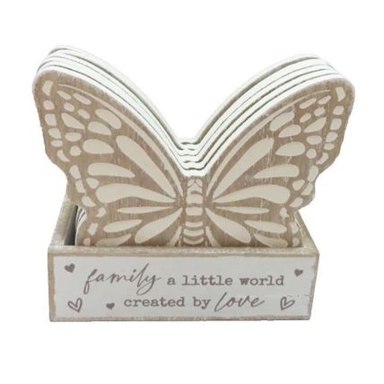 Butterfly Coasters with Holder Family a Little World Created By Love 9.5 CM