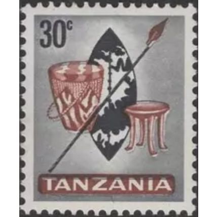 Tanzania 1965 30c Black & Red Brown SG 132 Unmounted Mint MNH Stamp drum spear