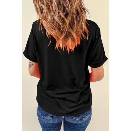 Black Glittering Rhinestone American Flag Pattern T Shirt