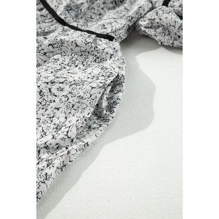 Gray Floral Print Open Back Balloon Sleeve Square Neck Mini Dress