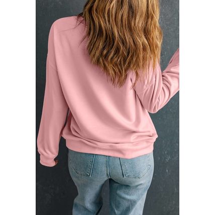 Pink Sequin Heart XOXO Graphic Drop Shoulder Valentines Sweatshirt
