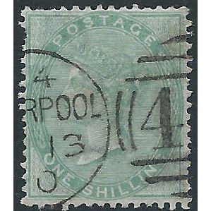 1856 SG73 1/- Pale Green Good+ Used LIVERPOOL Duplex Cancel