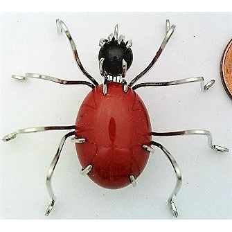 Red Jasper Spider Stainless Steel Wire Wrap Brooch 3