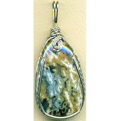 Tube Agate Nickel Silver Wire Wrap Gemstone Pendant 31