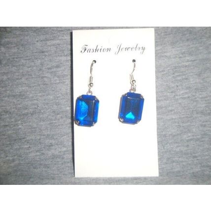 Wonderful neon blue crystal glass baguette cut earrings