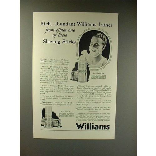 1925 Williams Shaving Stick Ad - Rich, Abundant Lather