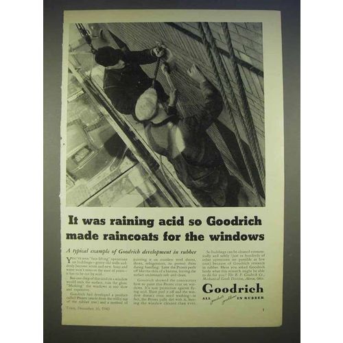 1940 Goodrich Rubber Protex Ad - Raincoats for Windows