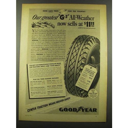 1940 Goodyear G-3 All Weather Tires Ad - Our Greatest