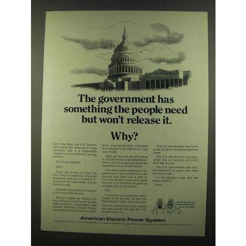 1974 American Electric Power Ad - The Government Has