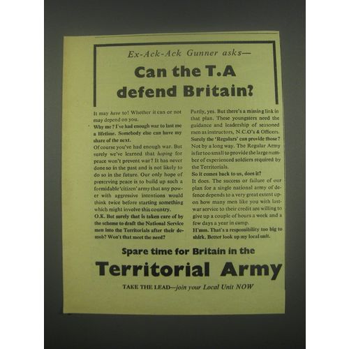 1949 Territorial Army Ad - Ex-Ack-Ack Gunner asks - can the T.A defend Britain