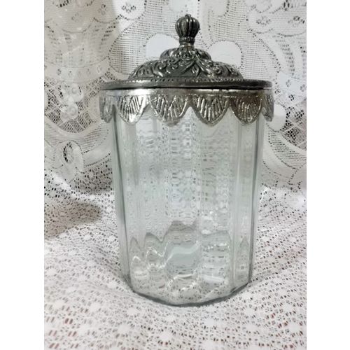 Glas Bonboniere, ø14cmx20cm, Bonbonglas, mit verziert Metalldeckel,Bauernsilber