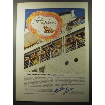 1953 Matson Lines Cruise Ad - Your Dream Becomes a Living Romance