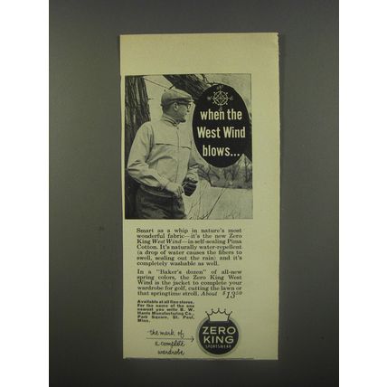 1956 Zero King West Wind Jacket Ad - When the West Wind Blows