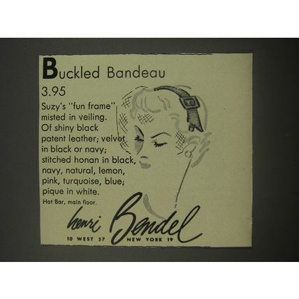 1956 Henri Bendel Fashion Ad - Buckled Bandeau 3.95
