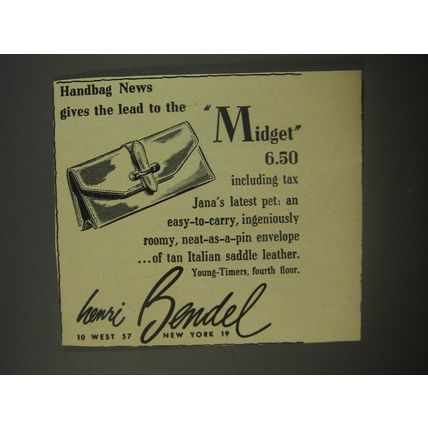 1956 Henri Bendel Jana Handbag Ad - Handbag News gives the lead to the Midget
