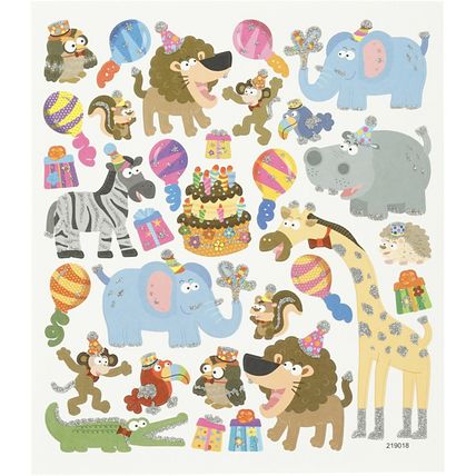 Animal Birthday Sticker Sheet 15x16.5 cm, approx. 28 stickers 1 sheet CR112