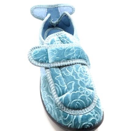 Ladies Slipper Teal Blue Velour Close Fitting Adjustable Side Back Panel Size 7