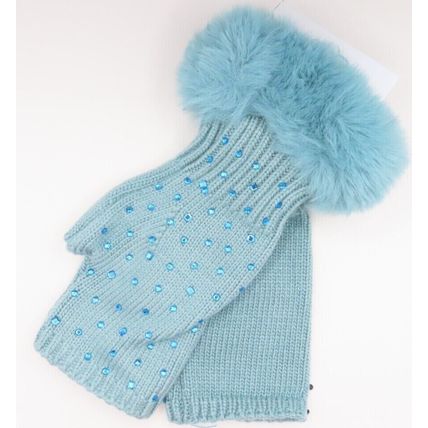 Teal Faux Fur Fingerless Gloves with Diamante Detail Clothing Winter Gift