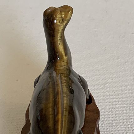Vintage Chinese Carved Tiger's Eye Dinosaur Figurine Gemstone Brontosaurus 4.6"