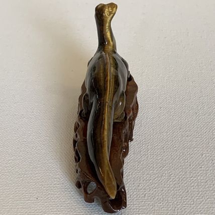 Vintage Chinese Carved Tiger's Eye Dinosaur Figurine Gemstone Brontosaurus 4.6"
