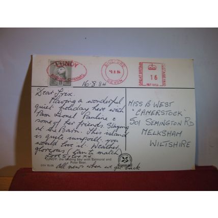 LANDING BAY LUNDY ISLAND used postcard National Trust 1984 pm 19p puffin stamp =