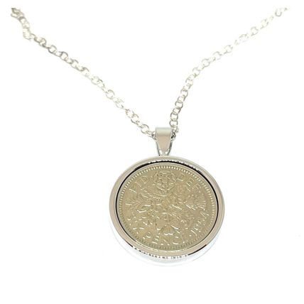 70th Solid Pendant 1955 Lucky sixpence Birthday Gifts for Women S/S 18in SLV