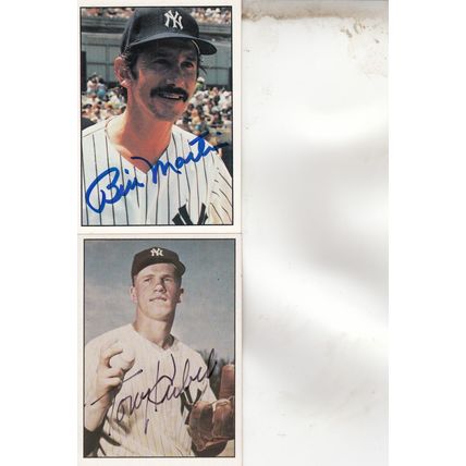 BILLY MARTIN & TONY KUBEK AUTOGRAPH 1975/79 NEW YORK YANKEES HOF WORLD CHAMPIONS