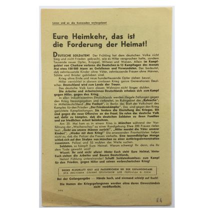 Original WW2 Soviet/Russian Air Drop Propaganda Leaflet. - Code 1494. - 1942.