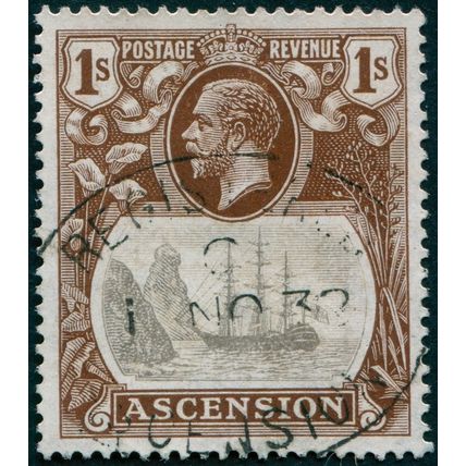 Ascension 1924 1s grey-black & brown Broken mainmast variety SG18a used