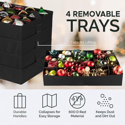 Christmas Ornament Storage Container,Box Stores up to 96-3 Inch Ornaments, Adjus